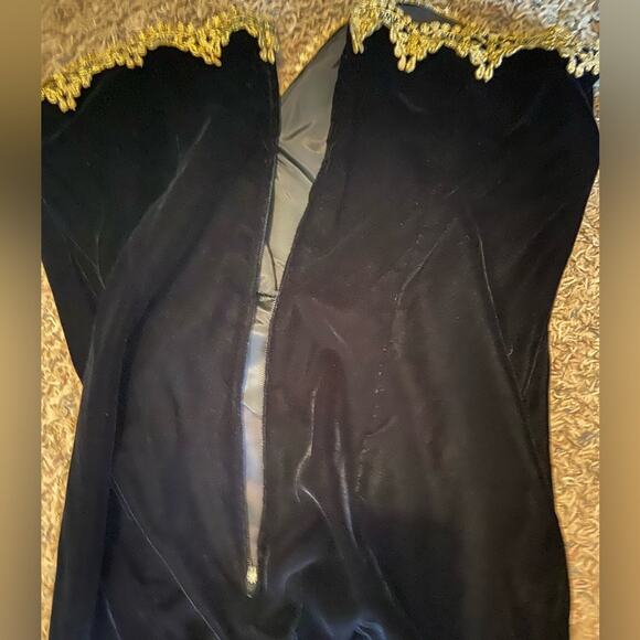 Vintage Zum Zum Strapless Black Velvet Mini Dress Gold Trim Small Whimsigoth - Picture 10 of 11